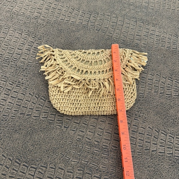 THINK INK Tan Woven Fringe Clutch Bag Eco Friendly Recycled Paper Boho Pouch - Picture 10 of 11